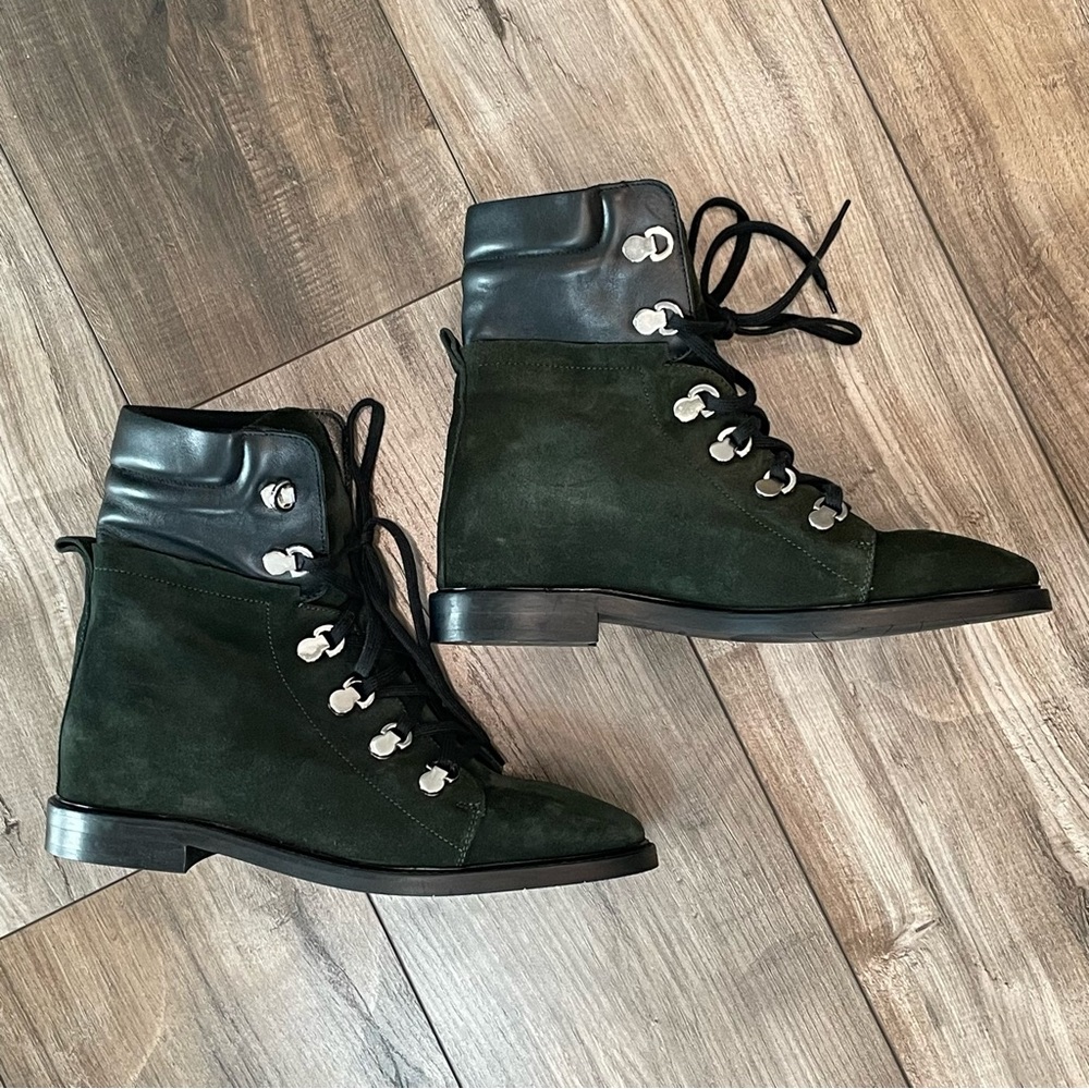 AQUATALIA Clarissa Green Suede & Leather Weatherproof Lace-up Booties Si…